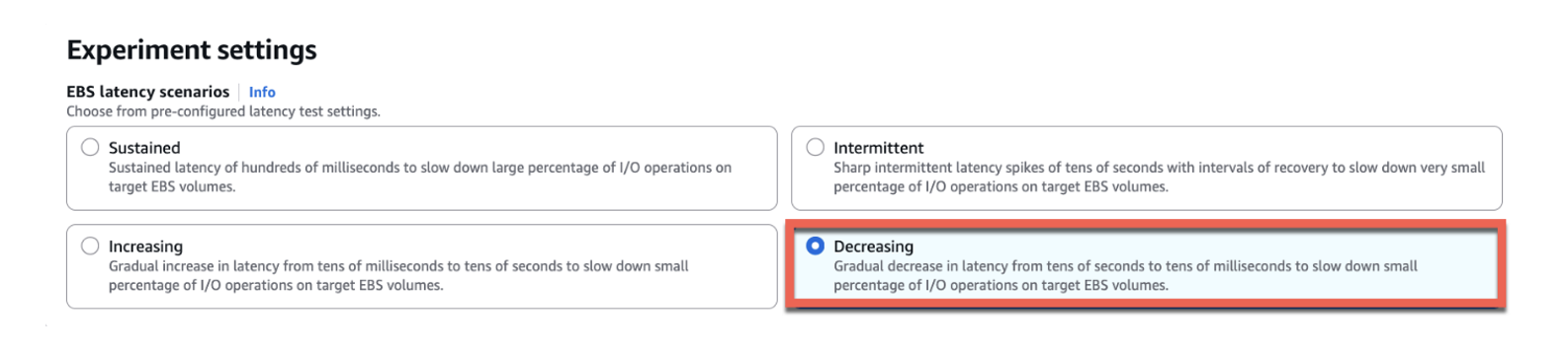 Select Decreasing scenario in the Experiment setting.